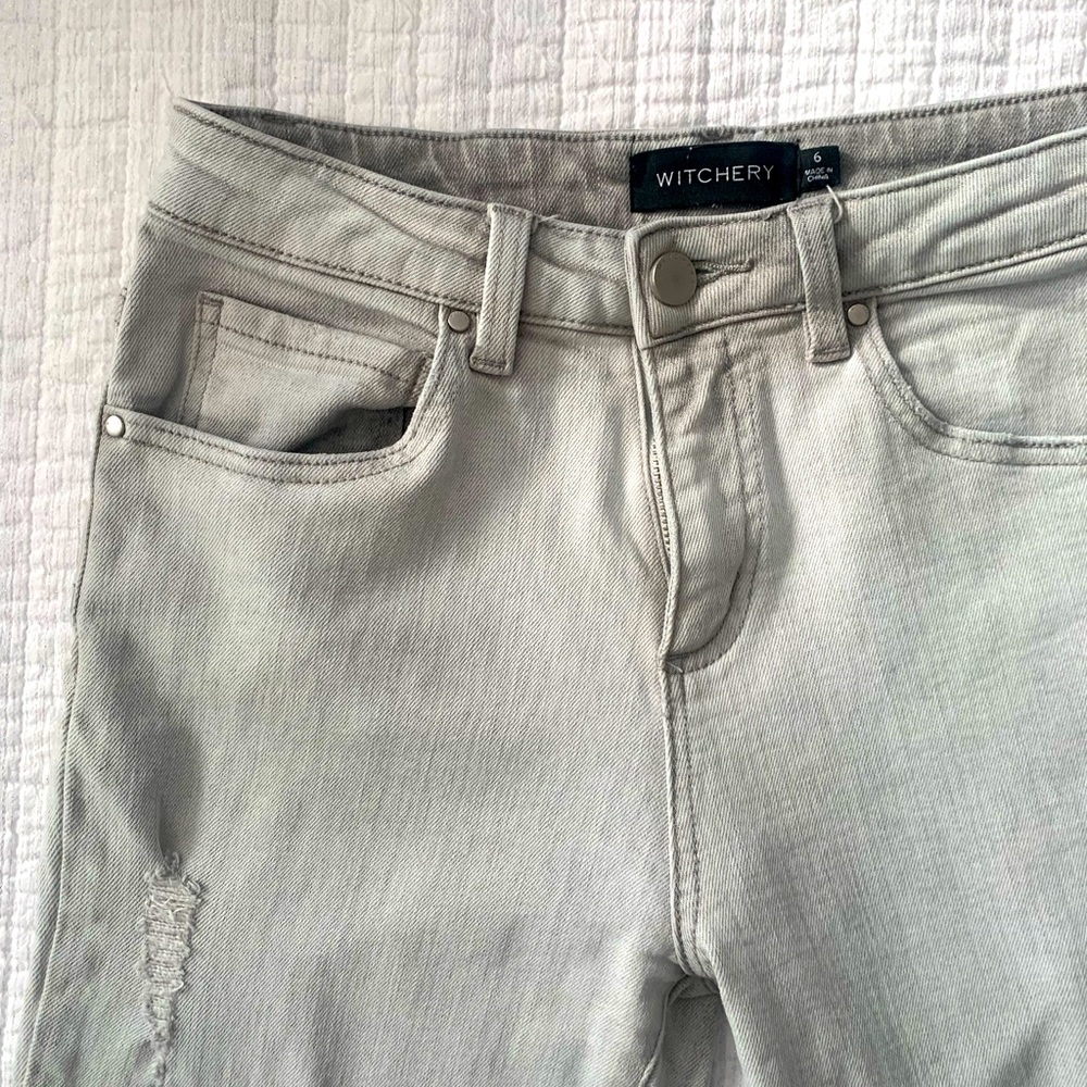 Witchery Straight Leg Distressed Gray Jeans